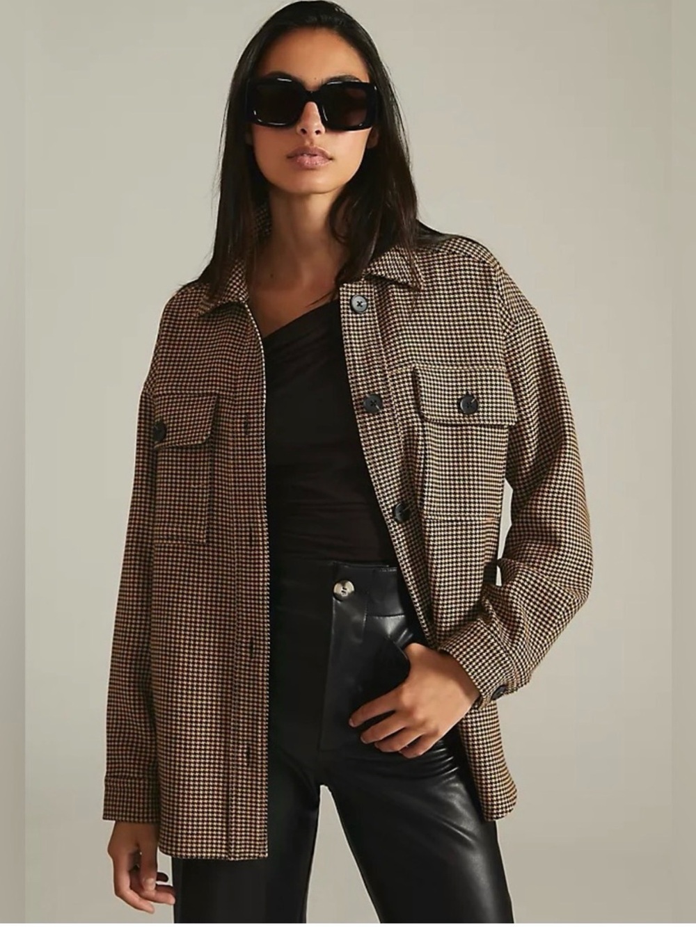Anthropologie Current Air Houndstooth Buttondown Shirt Jacket Shacket size XS